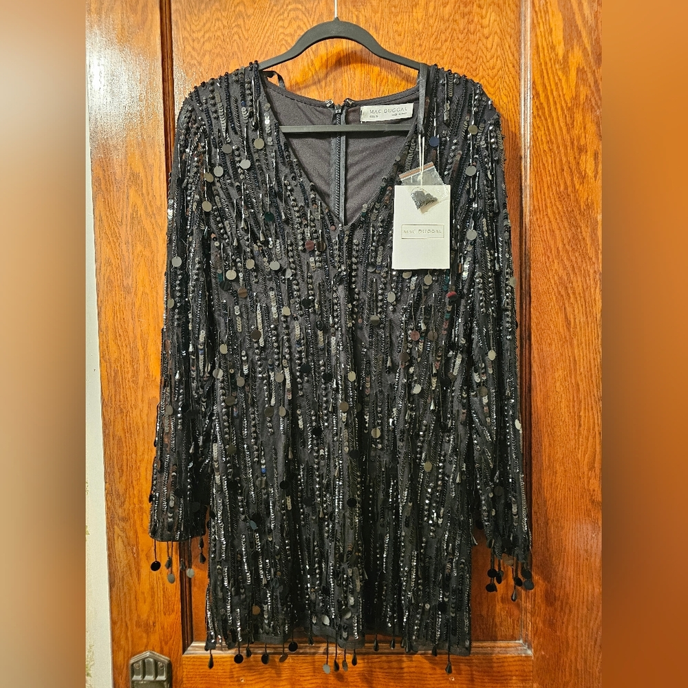 Mac Duggal Black Sequin Fringe Evening Dress - Picture 2 of 2